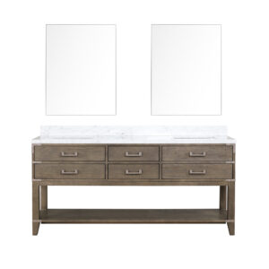 Norwalk 72W x 22D Grey Oak Double Bath Vanity, Carrara Marble Top, and 34Mirrors