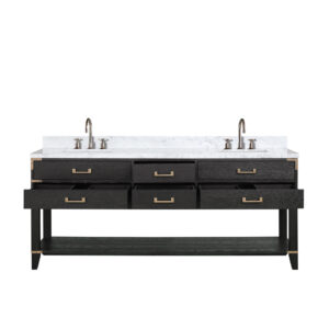 Norwalk 80W x 22D Black Oak Double Bath Vanity, Carrara Marble Top, and Faucet Set