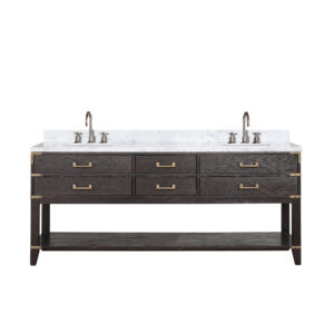 Norwalk 80W x 22D Brown Oak Double Bath Vanity, Carrara Marble Top, and Faucet Set