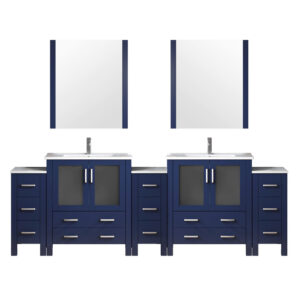 Volez 108W x 18.25D Navy Blue Double Bath Vanity with Side Cabinets, White Ceramic Top, 34Mirrors, and Faucet Set