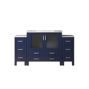 Volez 60W x 18.25D Navy Blue Double Bath Vanity with Side Cabinets, and White Ceramic Top