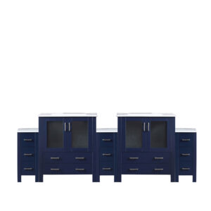 Volez 96W x 18.25D Navy Blue Double Bath Vanity with Side Cabinets, and White Ceramic Top