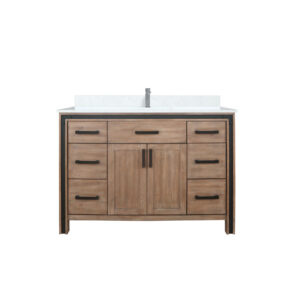 Ziva 48W x 22D Rustic Barnwood Bath Vanity, Cultured Marble Top and Faucet Set