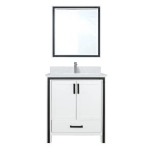 Ziva 30W x 22D White Bath Vanity, White Quartz Top, Faucet Set and 28Mirror