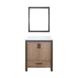 Ziva 30W x 22D Rustic Barnwood Bath Vanity, Cultured Marble Top and 28Mirror