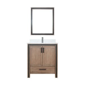 Ziva 30W x 22D Rustic Barnwood Bath Vanity, Cultured Marble Top, Faucet Set and 28Mirror