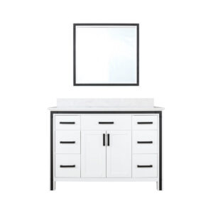 Ziva 48W x 22D White Bath Vanity, Cultured Marble Top and 34Mirror