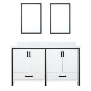 Ziva 60W x 22D White Double Bath Vanity, Cultured Marble Top and 22Mirrors