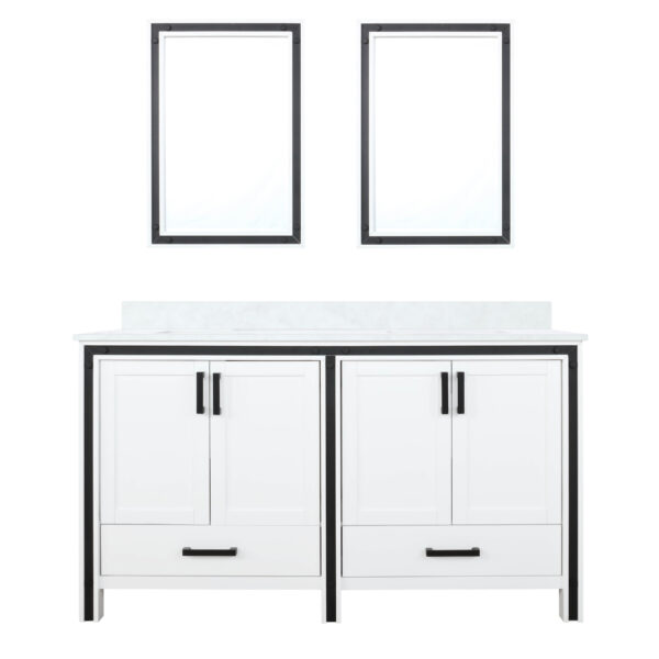 Ziva 60W x 22D White Double Bath Vanity, Cultured Marble Top and 22Mirrors