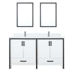 Ziva 60W x 22D White Double Bath Vanity, Cultured Marble Top, Faucet Set and 22Mirrors