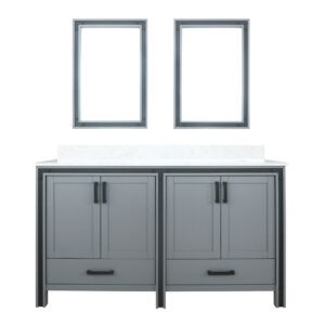 Ziva 60W x 22D Dark Grey Double Bath Vanity, Cultured Marble Top and 22Mirrors