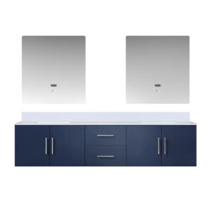 Geneva 80 in. W x 22 in. D Navy Blue Double Bath Vanity, Cultured Marble Top, and 30 in. LED Mirrors