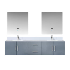 Geneva 80 in. W x 22 in. D Dark Grey Double Bath Vanity, Cultured Marble Top, Faucet Set, and 30 in. LED Mirrors