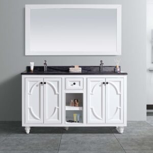 Laviva Odyssey 60" White Double Sink Bathroom Vanity with Black Wood Marble Countertop