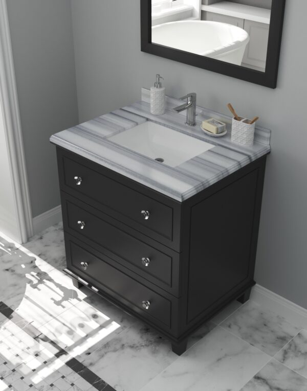 Laviva Luna 30" Espresso Bathroom Vanity with White Stripes Marble Countertop