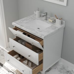 Laviva Luna 30" White Bathroom Vanity with White Carrara Marble Countertop