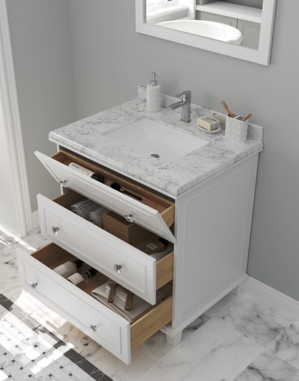 Laviva Luna 30" White Bathroom Vanity with White Carrara Marble Countertop