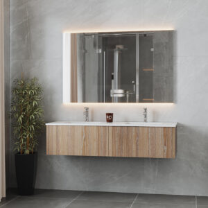 Laviva Legno 60" Weathered Grey Double Sink Bathroom Vanity with Matte White VIVA Stone Solid Surface Countertop