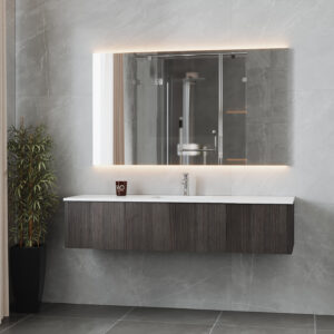 Laviva Legno 66" Carbon Oak Bathroom Vanity with Matte White VIVA Stone Solid Surface Countertop