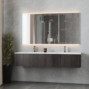 Laviva Legno 72" Carbon Oak Double Sink Bathroom Vanity with Matte White VIVA Stone Solid Surface Countertop