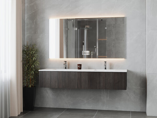 Laviva Legno 72" Carbon Oak Double Sink Bathroom Vanity with Matte White VIVA Stone Solid Surface Countertop