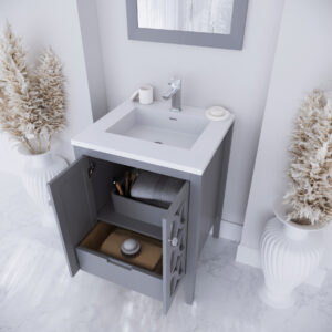 Laviva Mediterraneo 24" Grey Bathroom Vanity with Matte White VIVA Stone Solid Surface Countertop