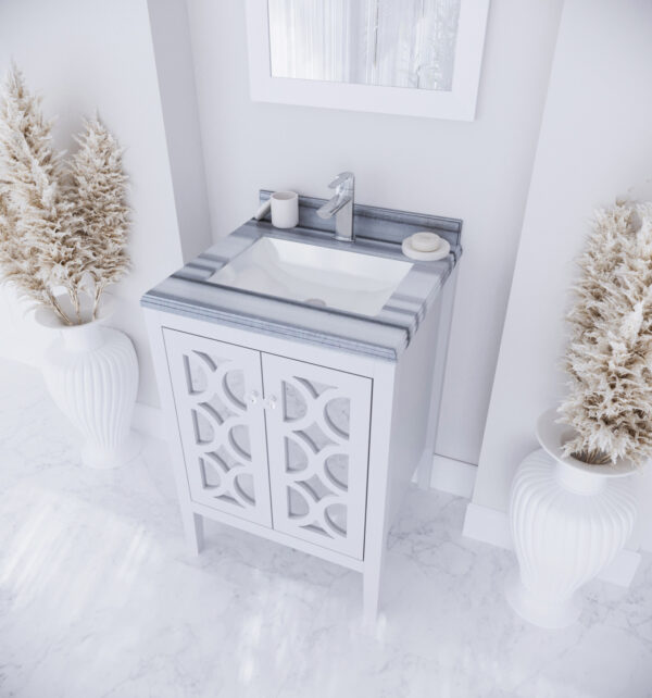 Laviva Mediterraneo 24" White Bathroom Vanity with White Stripes Marble Countertop