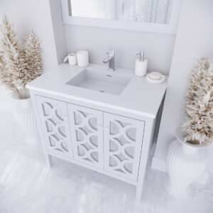 Laviva Mediterraneo 36" White Bathroom Vanity with Matte White VIVA Stone Solid Surface Countertop