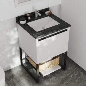 Laviva Alto 24" White Bathroom Vanity with Black Wood Marble Countertop