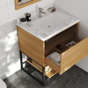 Laviva Alto 30" California White Oak Bathroom Vanity with White Carrara Marble Countertop