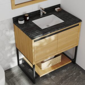 Laviva Alto 36" California White Oak Bathroom Vanity with Black Wood Marble Countertop