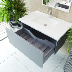 Laviva Vitri 36" Fossil Grey Bathroom Vanity with VIVA Stone Matte White Solid Surface Countertop