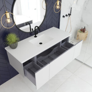 Laviva Vitri 54" Cloud White Bathroom Vanity with VIVA Stone Matte White Solid Surface Countertop