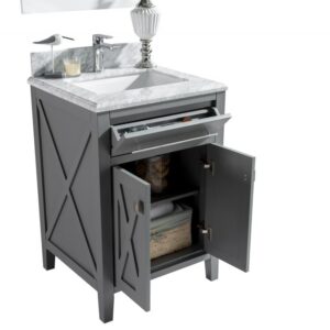 Laviva Wimbledon 24" Grey Bathroom Vanity with Black Wood Marble Countertop