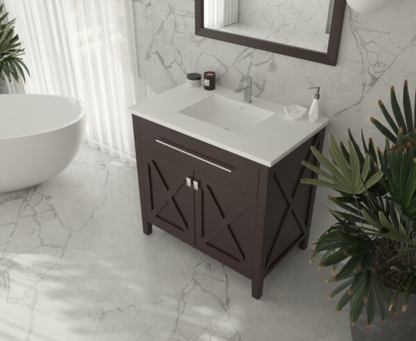 Laviva Wimbledon 36" Brown Bathroom Vanity with Matte White VIVA Stone Solid Surface Countertop