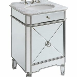 Chans Furniture BC-5026SL 24 Inch Mirror Reflection Silver Asger Powder Room Bathroom Sink Vanity BC-5026SL BC5026SL