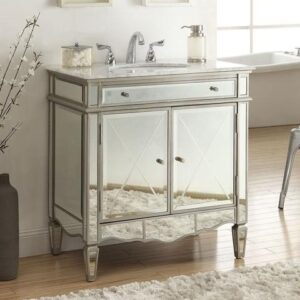 Chans Furniture Q744-911 Ashmont 32 Inch Silver Mirrored Bathroom Sink Vanity