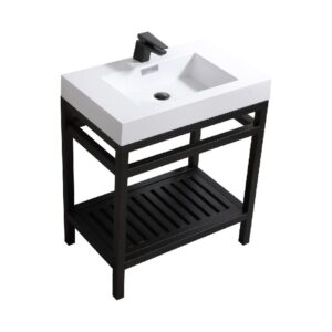 Kubebath AC30-BK Cisco 30 Inch Stainless Steel Console with White Acrylic Sink in Matte Black