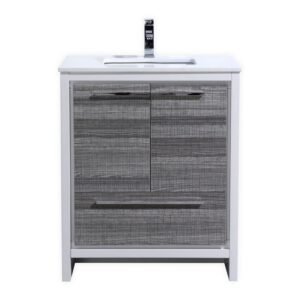 Kubebath AD630HG Dolce 30 Inch Ash Gray Modern Bathroom Vanity with White Quartz Counter-Top