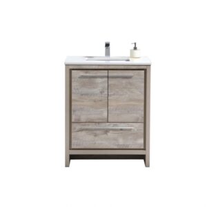 Kubebath AD630NW KubeBath Dolce 30 Inch Nature  Wood Modern Bathroom Vanity with White Quartz Counter-Top