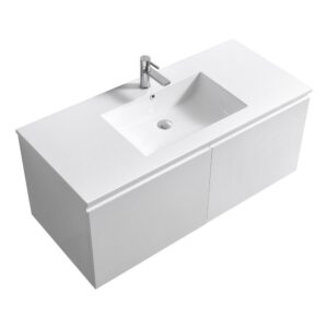 Kubebath BALLI48 Balli 47 5/8 Inch Modern Wall Mounted Bathroom Vanity with Reinforced Acrylic Composite Top Double