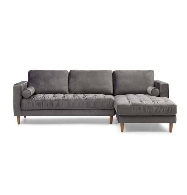 GFURN Bente Tufted Velvet Sectional Sofa - Grey