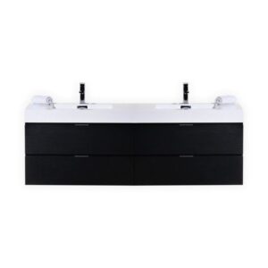 Kubebath BSL72D-BK Bliss 72 Inch Double Sink Black Wall Mount Modern Bathroom Vanity