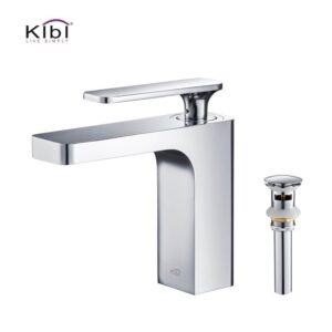 KIBI USA C-KBF1006-KPW100 Infinity 6 3/8 Inch Single Hole Deck Mounted Lead Free Solid Brass Single Handle Bathroom Vanity Sink Faucet with Pop Up Drain