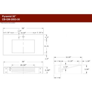 Castello USA CB-GM-2053-30 Pyramid 30 Inch Wall Mounted Counter Top Vessel Bathroom Sink