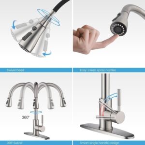 KIBI USA F102 16 1/2 Inch Single Hole Deck Mount Single Handle Pull-Down Kitchen Faucet