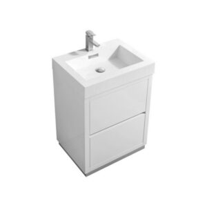 Kubebath FMB24-GW Bliss 24 Inch High Gloss White Free Standing Modern Bathroom Vanity