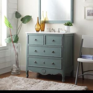 Chans Furniture HF081Y Daleville 34 Inch Vintage Blue Bathroom Sink Vanity