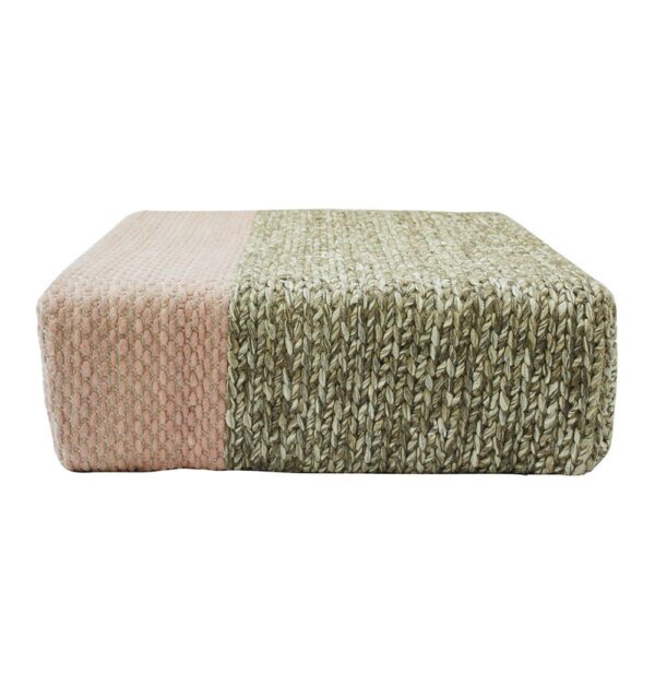 GFURN Ira - Handmade Wool Braided Square Pouf | Natural/Silver Pink | 90x90x30cm