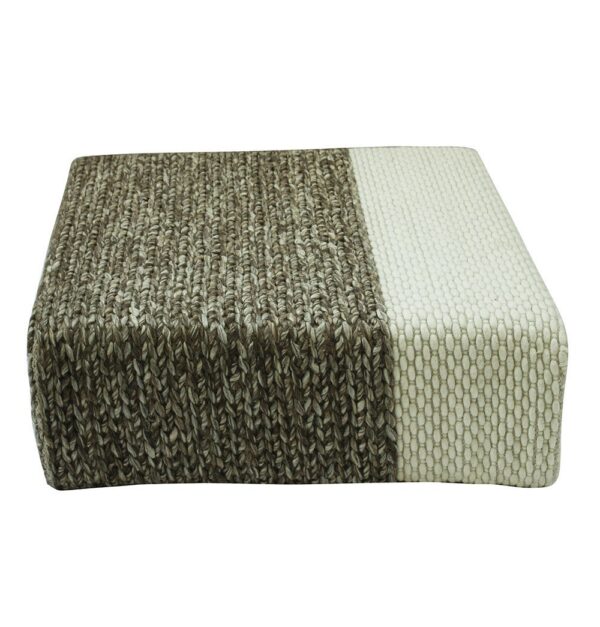 GFURN Ira - Handmade Wool Braided Square Pouf | Natural/Snow White | 90x90x30cm